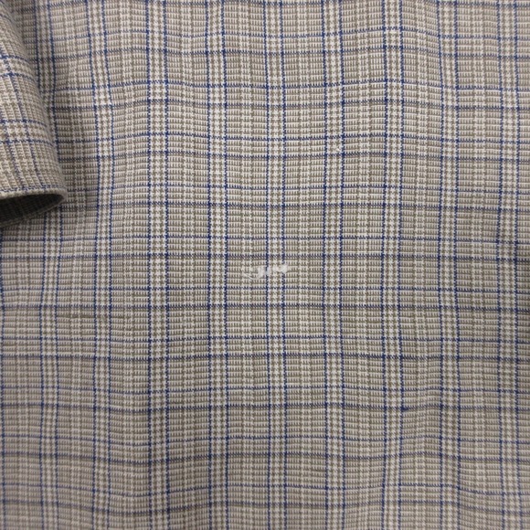 Yves Saint Laurent Shirt Mens Large Beige Plaid Band Collar Pockets Button Up - Picture 3 of 10